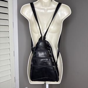 Genuine leather backpack purse convertible purse zippers crossbody shoulder